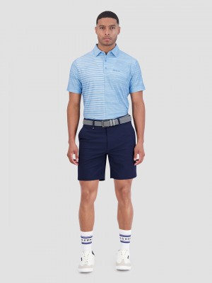 Azure Ben Sherman Melange Stripes Color Block Tech Jersey Sports Fit Polo Shirts | 9387-TPQDO