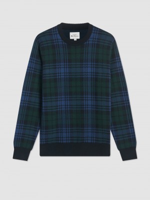 Black Ben Sherman Blackwatch Check Crewneck Knitwear | 2391-FZHRE