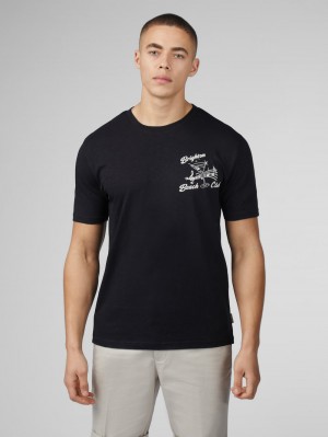 Black Ben Sherman Signature Brighton Beach Club T-Shirt | 9536-VMUOJ