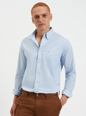 Blue Ben Sherman Beatnik Wash Long-Sleeve Shirts | 1032-ENCUW