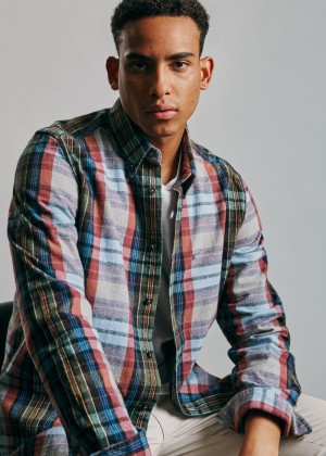 Blue Ben Sherman Brushed Multicolour Check Oxford Shirts | 9012-JAYUD