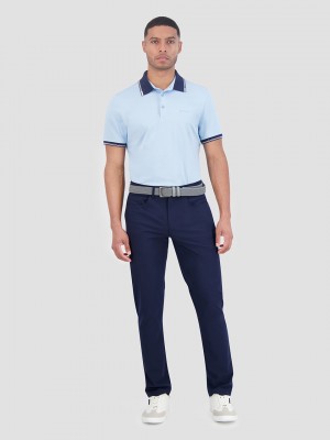 Blue Ben Sherman Checker Rib Air Pique Sports Fit Polo Shirts | 8714-HWNKC