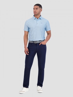 Blue Ben Sherman Chequerboard Geo Polo Shirts | 5948-VFBTO