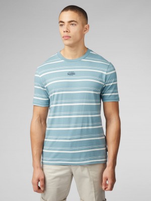 Blue Ben Sherman Fine Stripe T-Shirt | 7435-VJHEX