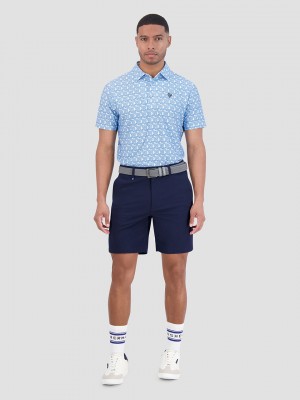 Blue Ben Sherman Psychedelic Helmet Tech Jersey Sports Fit Polo Shirts | 1532-VXRHG