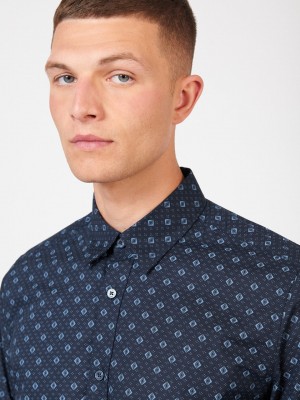 Blue Ben Sherman Signature Geo Shirts | 6102-PFUOL