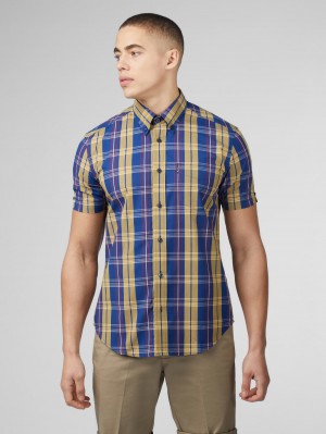 Blue Ben Sherman Signature Irregular Check Shirts | 6851-PLEYM