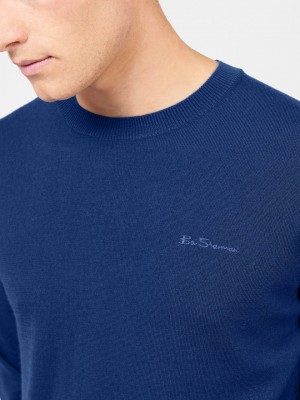 Blue Ben Sherman Signature Merino Crewneck Knitwear | 6217-XMRWU