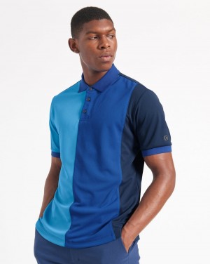 Blue / Royal Ben Sherman 360 Motion Stretch Colorblock Polo Shirts | 1746-WBPAV