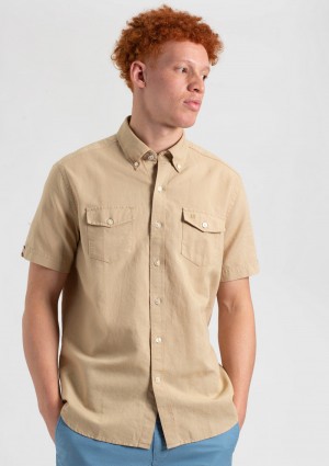 Brown Ben Sherman Garment Dye Linen Shirts | 4952-XPZHE