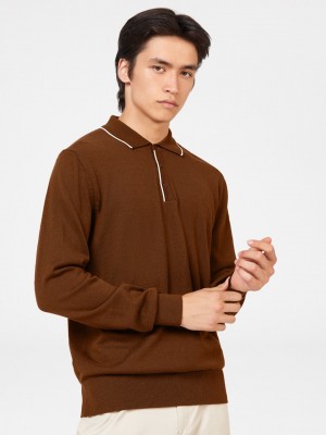 Brown Ben Sherman Tipped Merino Polo Neck Sweaters | 6417-OBPRT