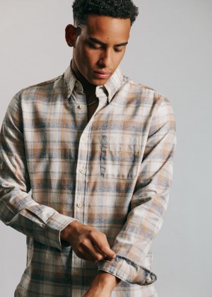 Brown Ben Sherman Twisted Yarn Check Shirts | 1236-XBCES