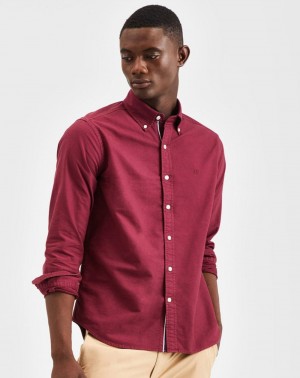 Burgundy Ben Sherman Beatnik Oxford Garment Dye Shirts | 7843-VFHPX