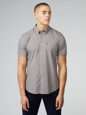 Copper Orange Ben Sherman Signature Short Sleeve Gingham Shirts | 9645-EHKIG