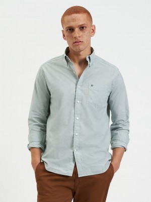 Green Ben Sherman Beatnik Wash Long-Sleeve Shirts | 7408-GYHDE