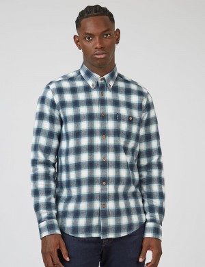 Green Ben Sherman Brushed Ombre Check Flannel Shirts | 7358-JMYCP