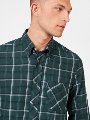 Green Ben Sherman Grid Check Shirts | 7351-IASNH