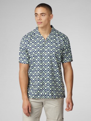 Green Ben Sherman Signature Retro Geo Shirts | 7425-RHFLG