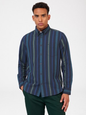 Green Ben Sherman Signature Striped Oxford Shirts | 4179-UREDA