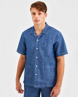 Indigo Ben Sherman Hastings Garment Dye Chambray Shirts | 3972-ICLVH