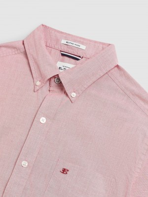 Light Red Ben Sherman Beatnik Wash Long-Sleeve Shirts | 6270-TFHIU