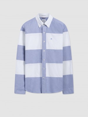 Navy Ben Sherman Brighton Oxford Organic Garment Dye Rugby Shirts | 5026-KNSGV