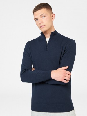 Navy Ben Sherman Merino Half-Zip Knitwear | 9364-KFROV