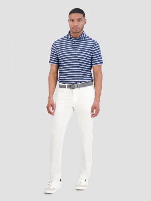 Navy Ben Sherman Multi Stripe Tech Jersey Sports Fit Polo Shirts | 6570-JXPZS