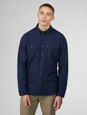 Navy Ben Sherman Signature Boucle Shirts | 0138-PURCF