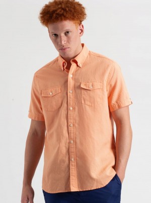 Orange Ben Sherman Garment Dye Linen Shirts | 8257-ASZWI