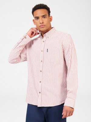 Orange Ben Sherman Recycled Cotton Oxford Stripe Shirts | 1479-PSHIE