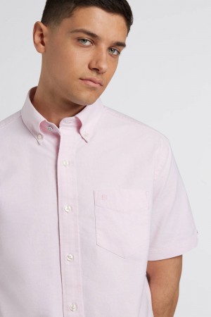 Pink Ben Sherman Short Sleeve Brighton Oxford Organic Shirts | 1725-JZFVD