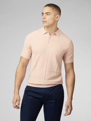 Pink Ben Sherman Signature Textured Polo Knitwear | 4502-XCLEJ