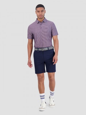 Purple Ben Sherman Mini Stripes Tech Jersey Sports Fit Polo Shirts | 9673-SXTHG