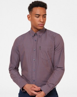 Purple Ben Sherman Signature Gingham Long-Sleeve Shirts | 4539-KQVEW