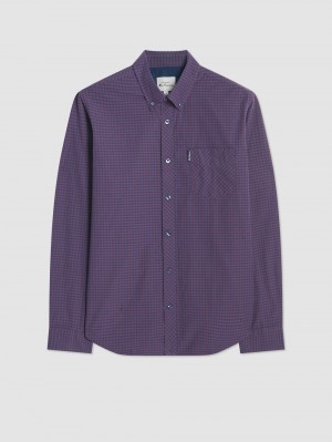 Purple Ben Sherman Signature Gingham Long-Sleeve Shirts | 1042-LHGJR