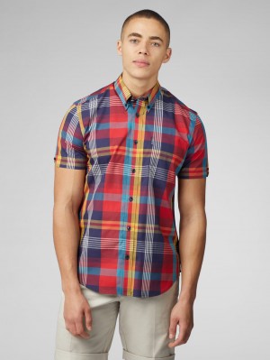 Red Ben Sherman Signature Large Madras Check Shirts | 9738-UWXKF