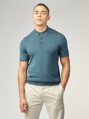 Turquoise Ben Sherman Signature Short Sleeve Polo Knitwear | 3592-BRKGL