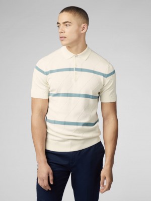 White Ben Sherman Signature Argyle Stripe Polo Knitwear | 5019-XNQPK