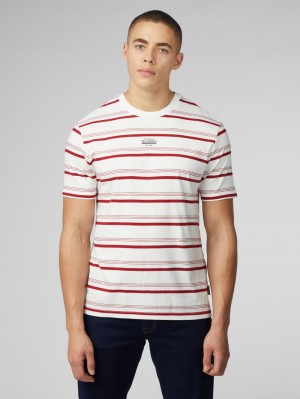 White Ben Sherman Signature Fine Stripe T-Shirt | 5327-KPBAG