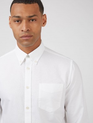 White Ben Sherman Signature Organic Long-Sleeve Oxford Shirts | 5938-DMFJG