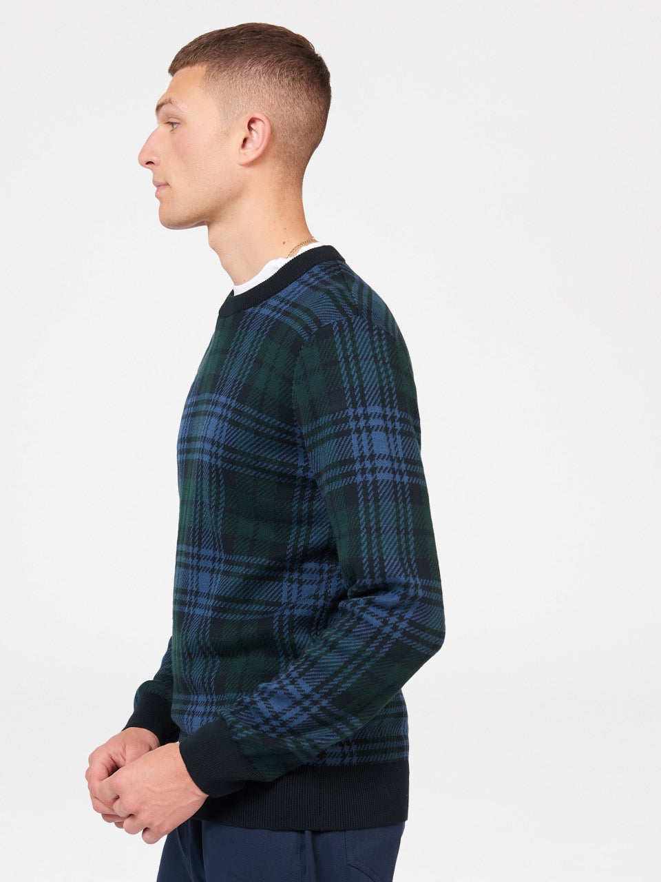 Black Ben Sherman Blackwatch Check Crewneck Knitwear | 2391-FZHRE