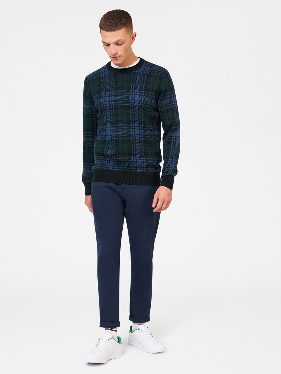 Black Ben Sherman Blackwatch Check Crewneck Knitwear | 2391-FZHRE