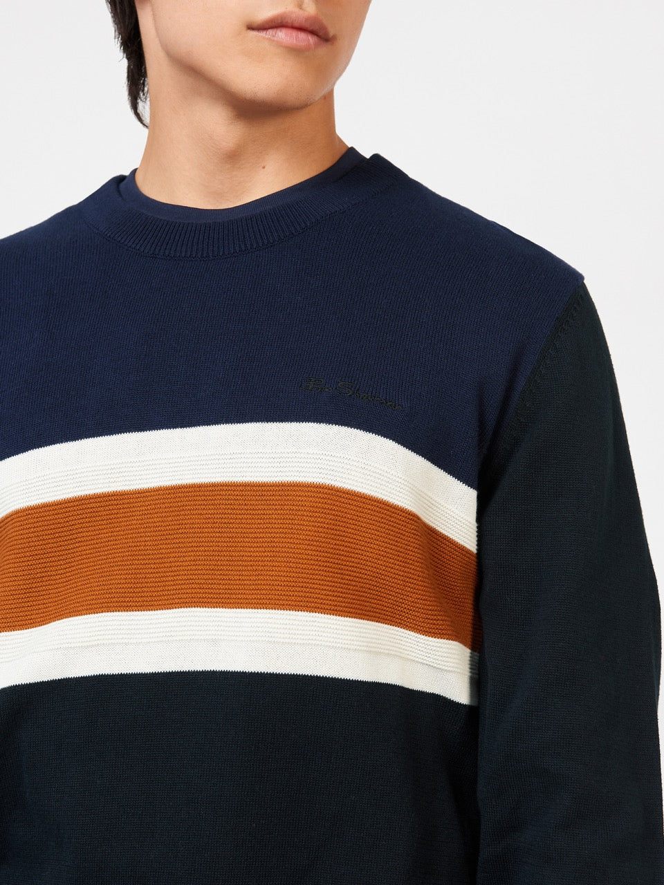 Black Ben Sherman Chest Stripe Crewneck Knitwear | 7364-QJSAK