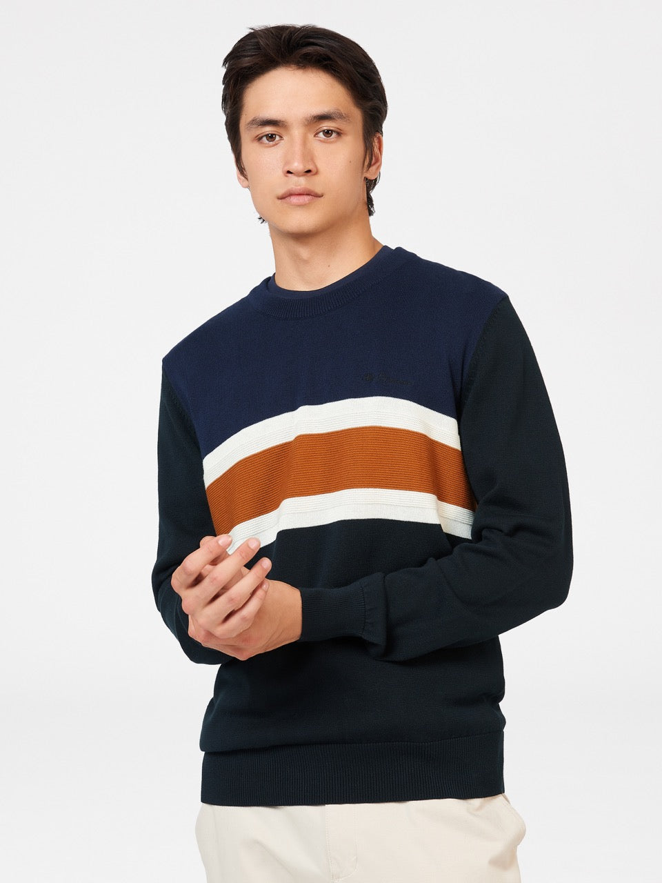 Black Ben Sherman Chest Stripe Crewneck Knitwear | 7364-QJSAK