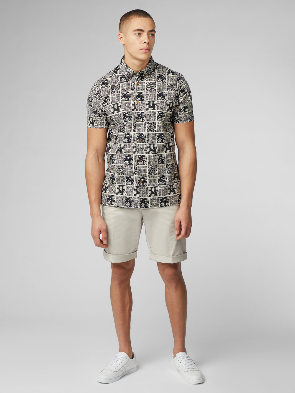 Black Ben Sherman Signature Checkerboard Paisley Print Shirts | 0486-TYAUP