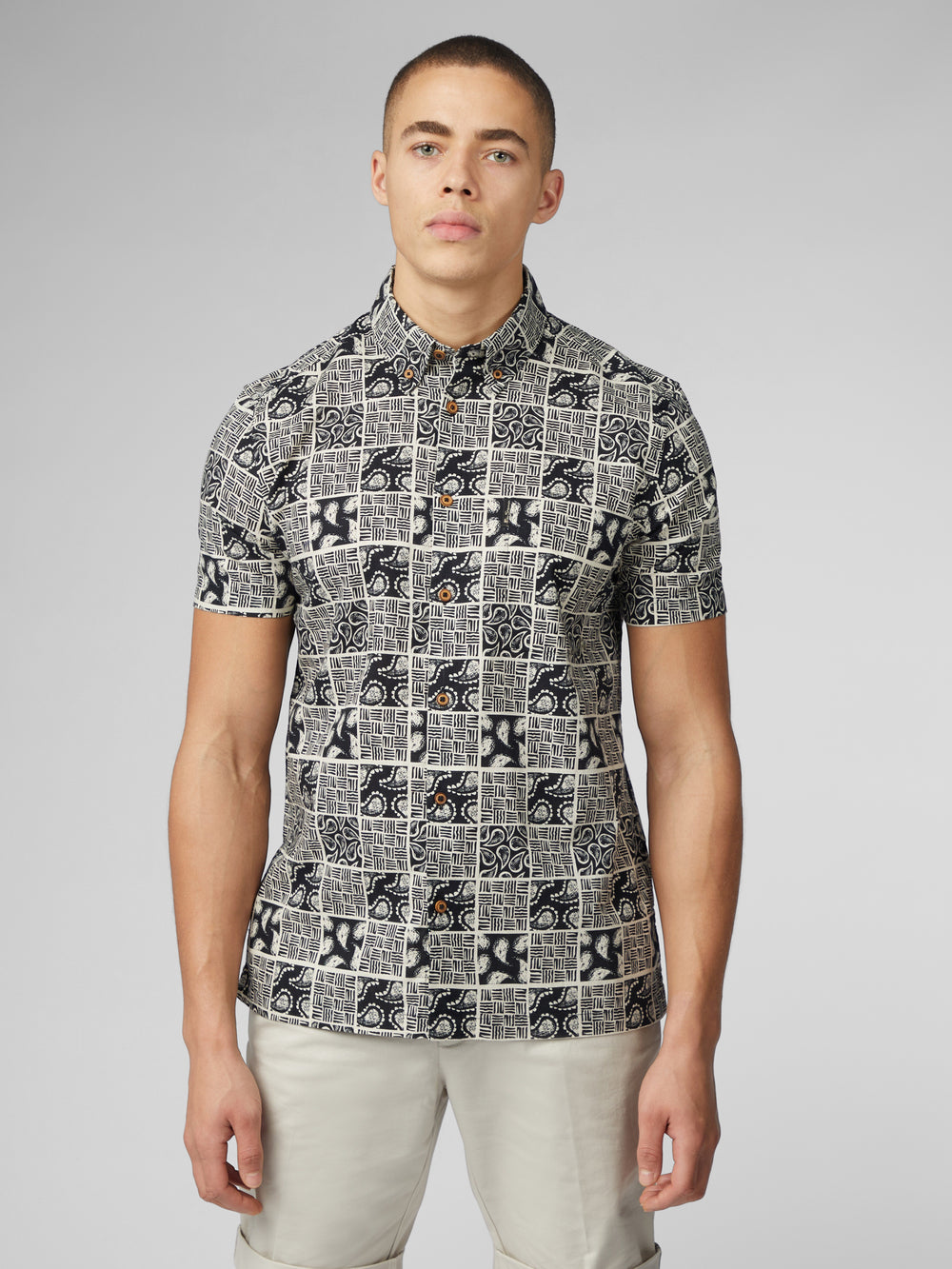 Black Ben Sherman Signature Checkerboard Paisley Print Shirts | 0486-TYAUP