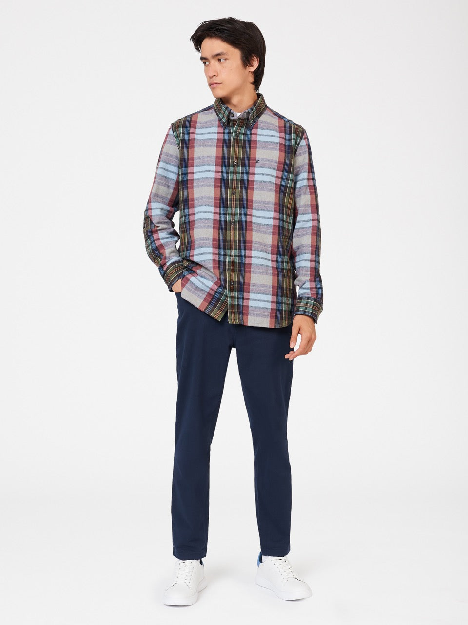 Blue Ben Sherman Brushed Multicolour Check Oxford Shirts | 9012-JAYUD