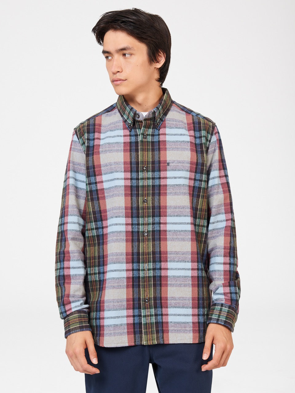 Blue Ben Sherman Brushed Multicolour Check Oxford Shirts | 9012-JAYUD