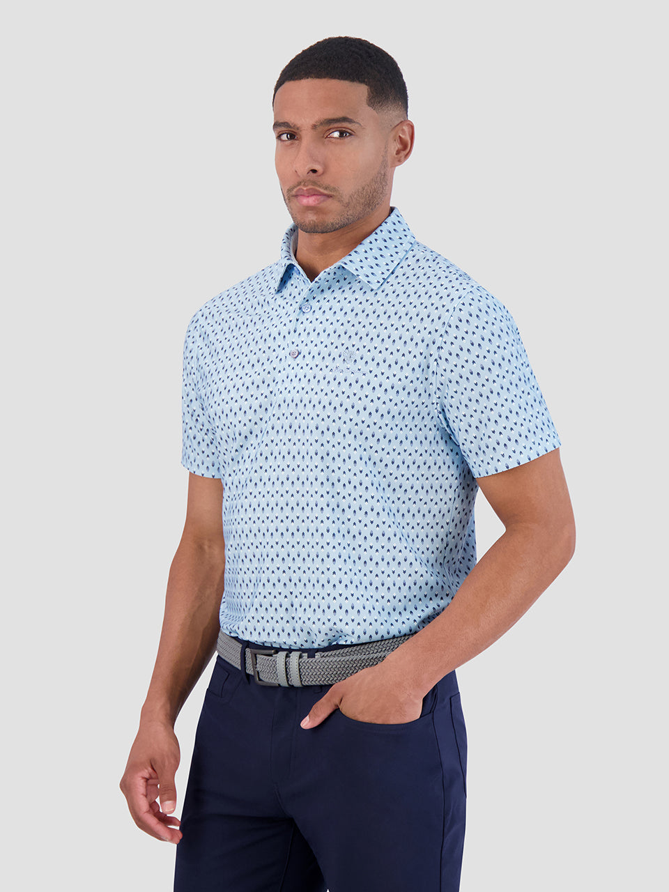 Blue Ben Sherman Chequerboard Geo Polo Shirts | 5948-VFBTO